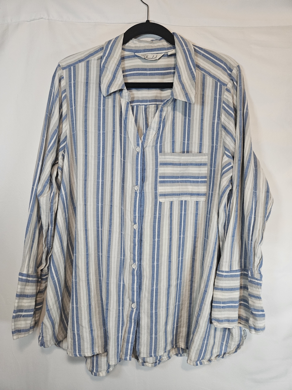 Casual Blue & White Striped Button-Down 100% Cotton Shirt